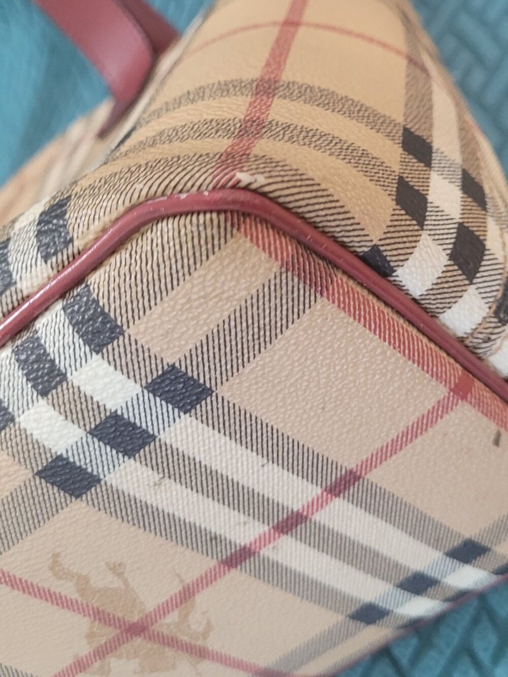Burberry** Nova Check**Tote**with Red Leather Straps**No Cracking In The Canvas - Picture 11 of 17